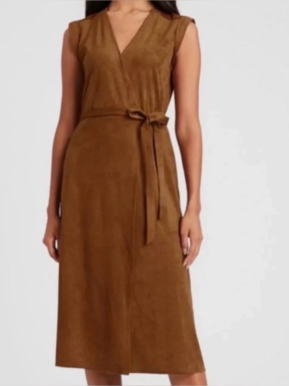 Banana Republic Faux Suede Sleeveless Wrap Sheath Dress Brown. NWT
